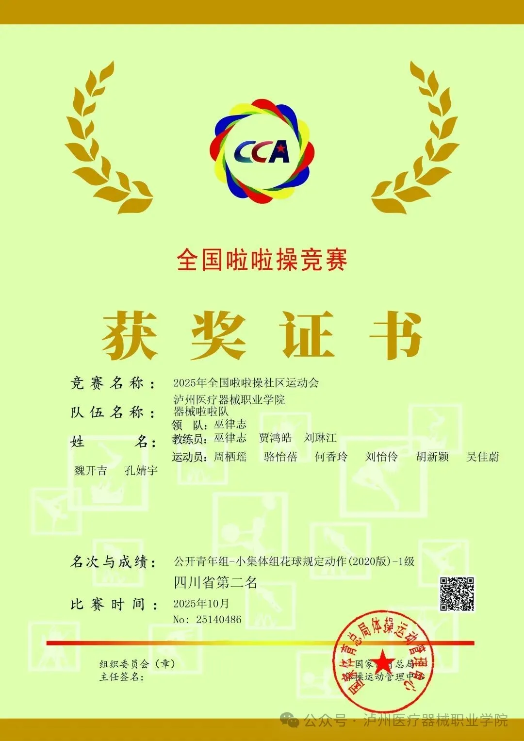 泸州医疗器械职业学院学生选手在全国啦啦操竞赛中斩获优胜奖